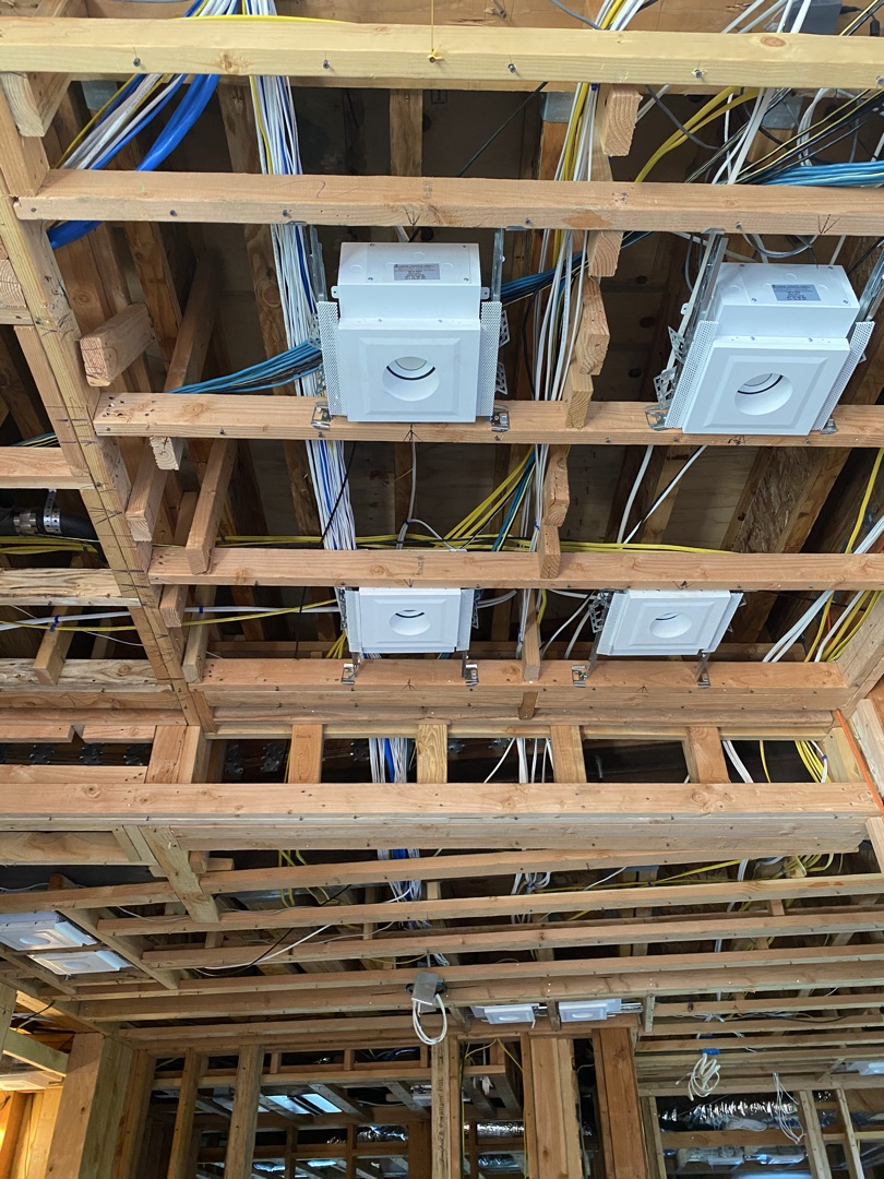 Recessed LED lighting rough-in during new construction installed by Burlingame Brothers Electric